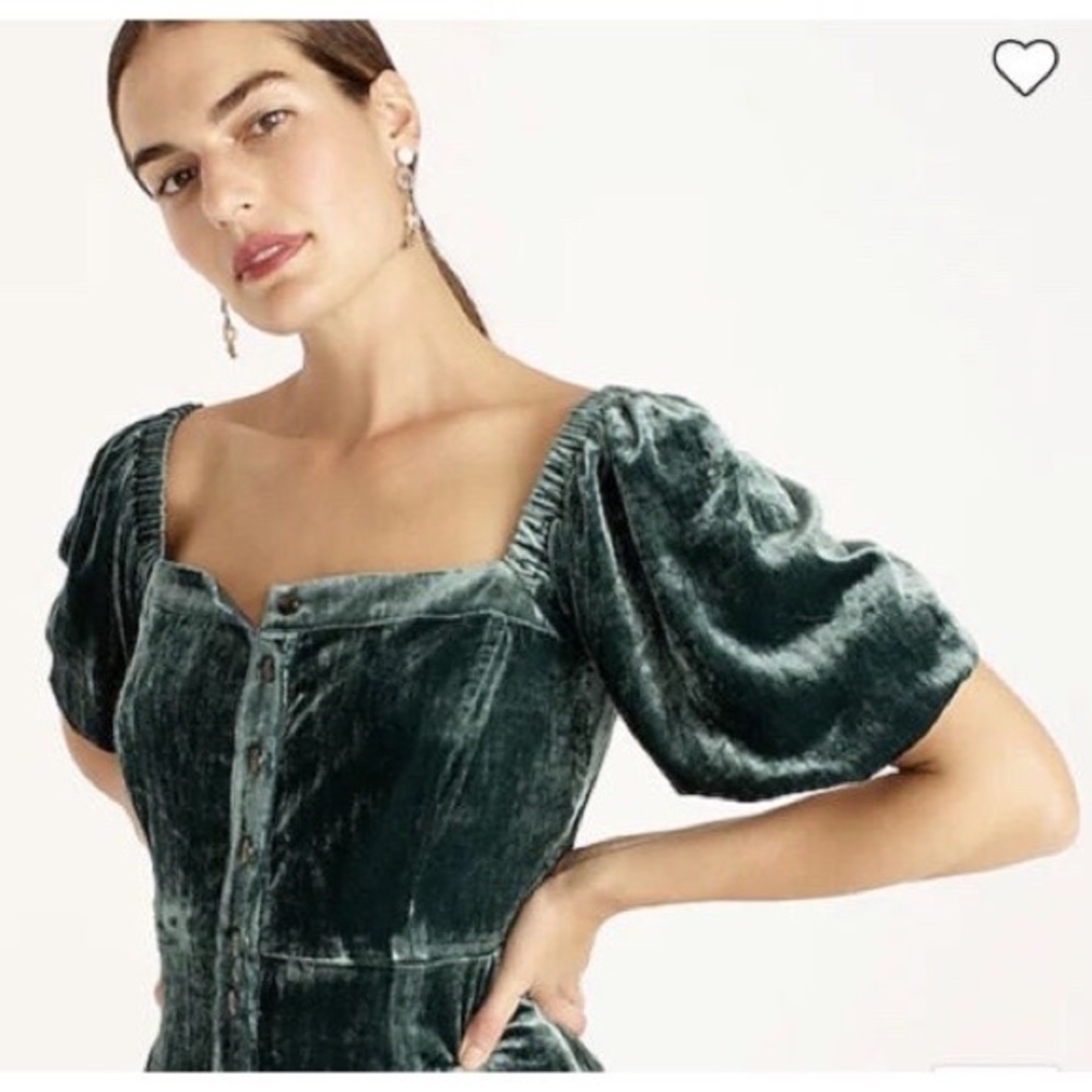 J.Crew Puff-sleeve Velvet Button Front Dress